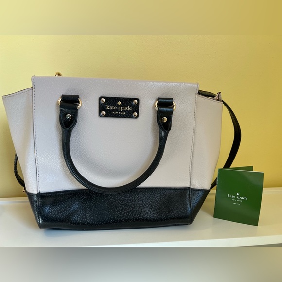 Kate Spade Leather Medium Satchel Color block Black and Cream - NWOT - Picture 2 of 6